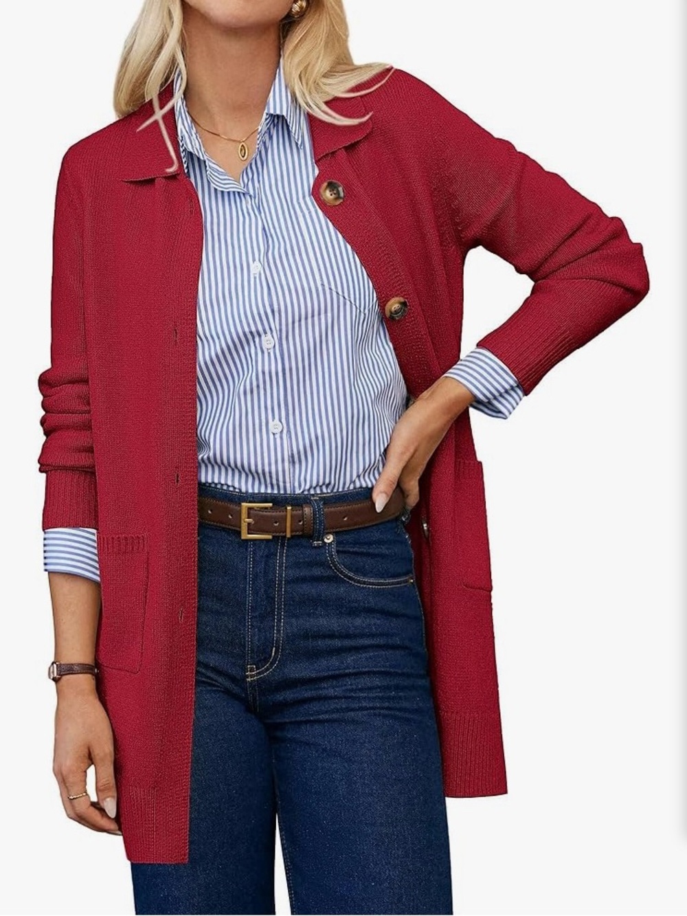 Grace Karin Bright Red Long Cardigan